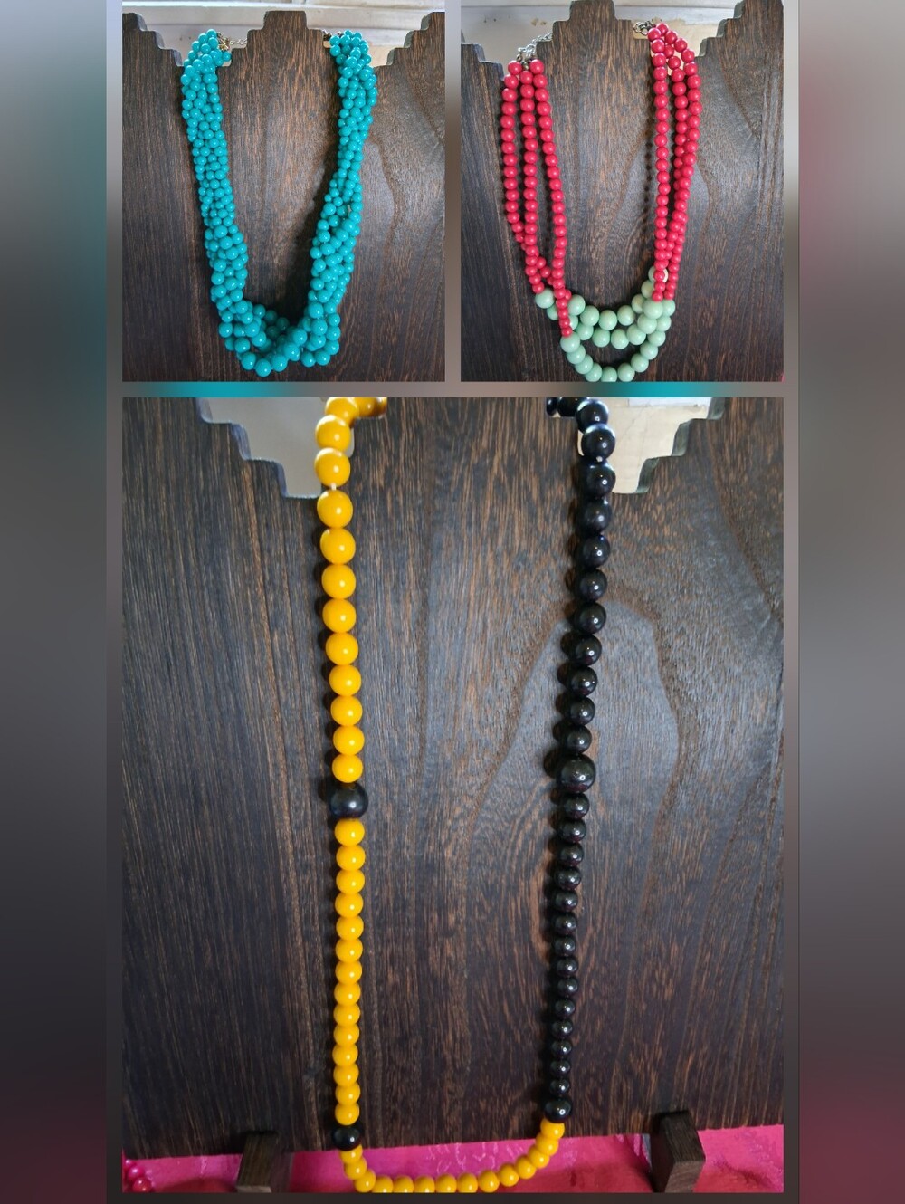 Lot Of 3 Vintage Multicolored Single and Cluster Bead Statement Necklaces